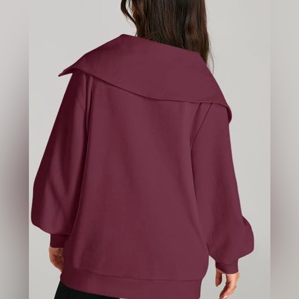 EFAN Women's Wine Color Oversized Full Zip Up Midweight Sweatshirt. Size: XL. - Picture 5 of 8